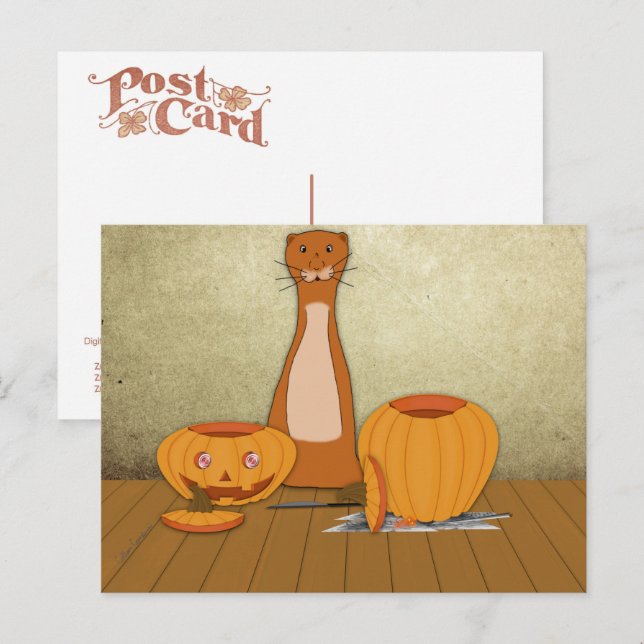 Oliver Otter Carves a Pumpkin Vykort (Fram/baksida)