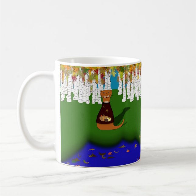 Oliver Otter vid floden Varg Sjö under hösten Kaffemugg (Vänster)