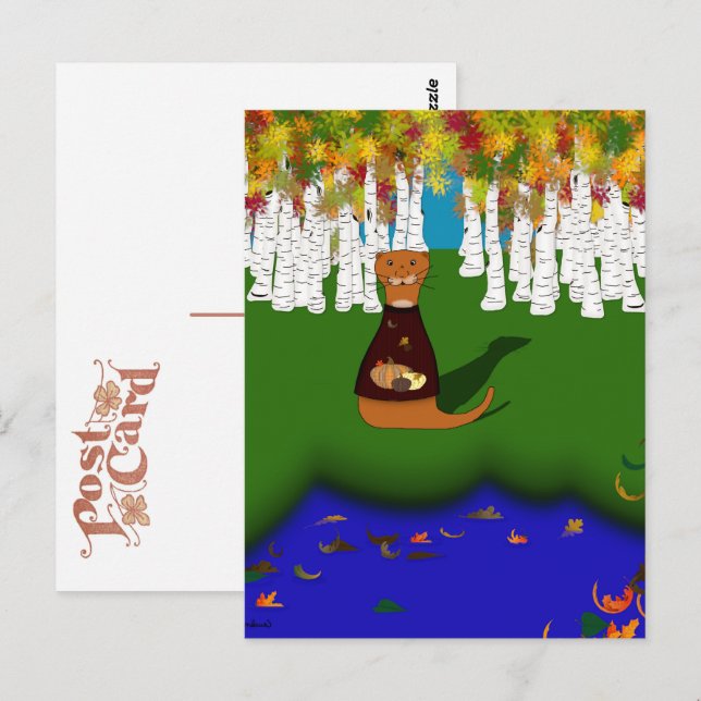 Oliver Otter vid floden Varg Sjö under hösten Vykort (Fram/baksida)