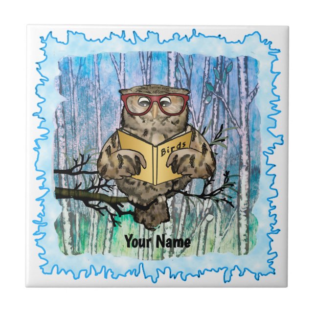 Oliver Owl Reads tile Kakelplatta (Framsidan)