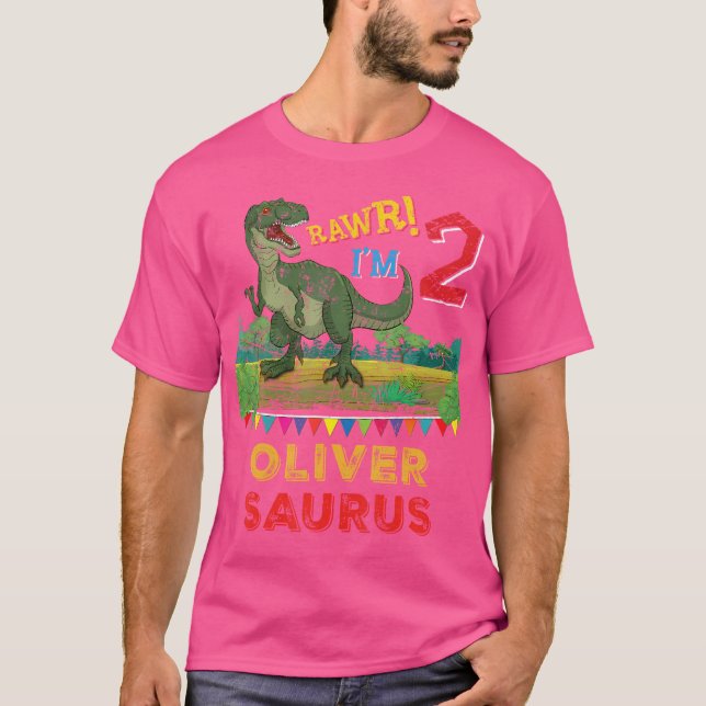 Oliver Saurus Rawr I'M 2 Dinosaur T-Rex Personaliz T Shirt (Framsida)