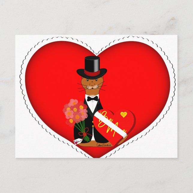 Oliver the Otter in Heart - Valentine Day Cerami Vykort (Framsida)