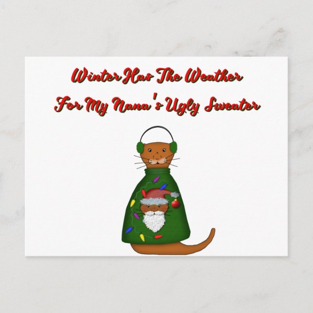 Oliver The Otter in Nanas ugga Sweater with Ord Vykort (Framsida)