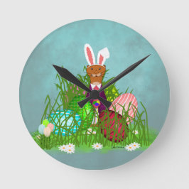 Oliver The Otter och det Underbara Påskägget Hunt Rund Klocka