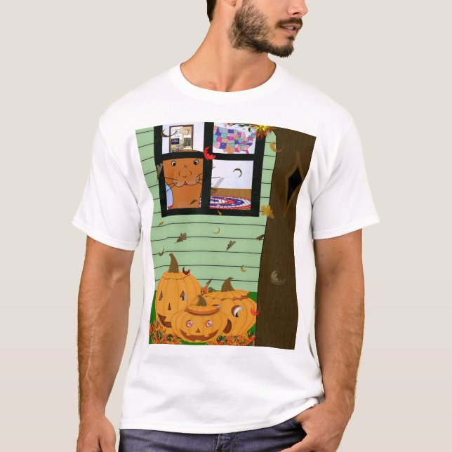 Oliver The Otter Tittar vid Jack-o-Lantern T Shirt (Framsida)