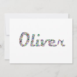 Oliver Typography med Colorful Mönster Design Desi Inbjudningar