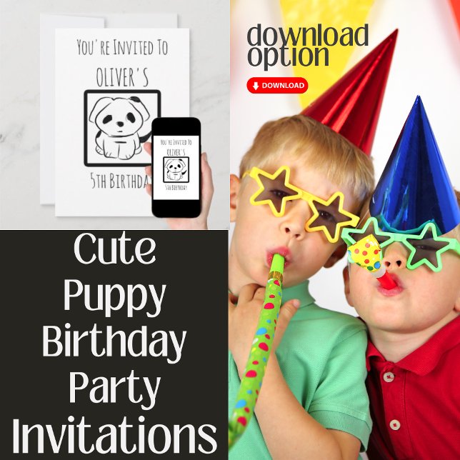 Oliver's 5th Födelsedagsfest Puppy Inbjudningar (Birthday Party Invites, You Can Change The Age: 1st, 2nd, 3rd, 4th, 5th, etc...)