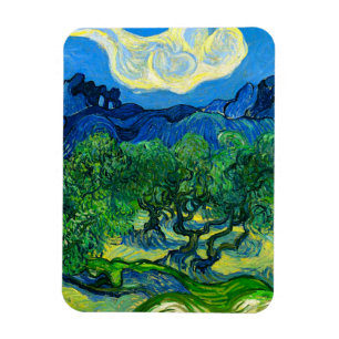 Oliveträd av Van Gogh i ett bergigt landskap Magnet