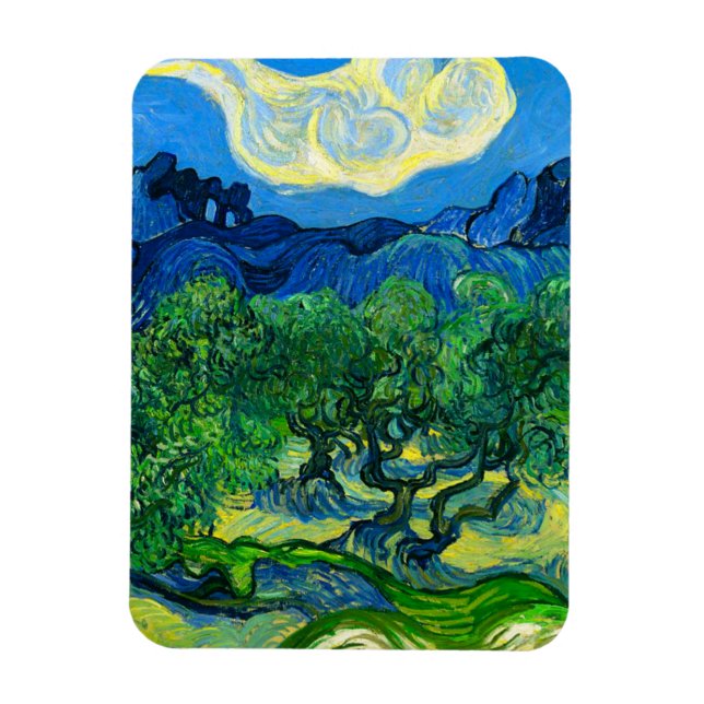 Oliveträd av Van Gogh i ett bergigt landskap Magnet (Vertikal)