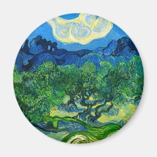 Oliveträd av Van Gogh i ett bergigt landskap Magnet