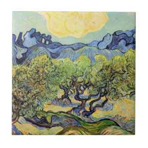 Oliveträd med Alpilles av Vincent van Gogh Kakelplatta