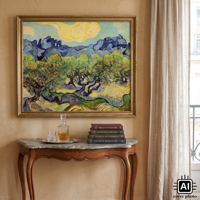 Oliveträd med Alpilles av Vincent van Gogh Poster (Olive Trees with the Alpilles in the Background by Vincent van Gogh is post impressionism art.)