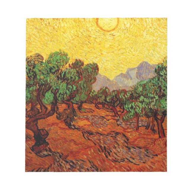 Oliveträd med gul himmel och sol anteckningsblock (Framsida)