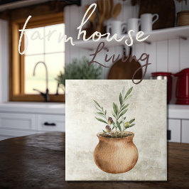 Olivfabrik i Rustic Planter WaterColar Kakelplatta