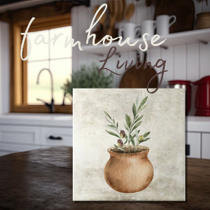 Olivfabrik i Rustic Planter WaterColar Kakelplatta