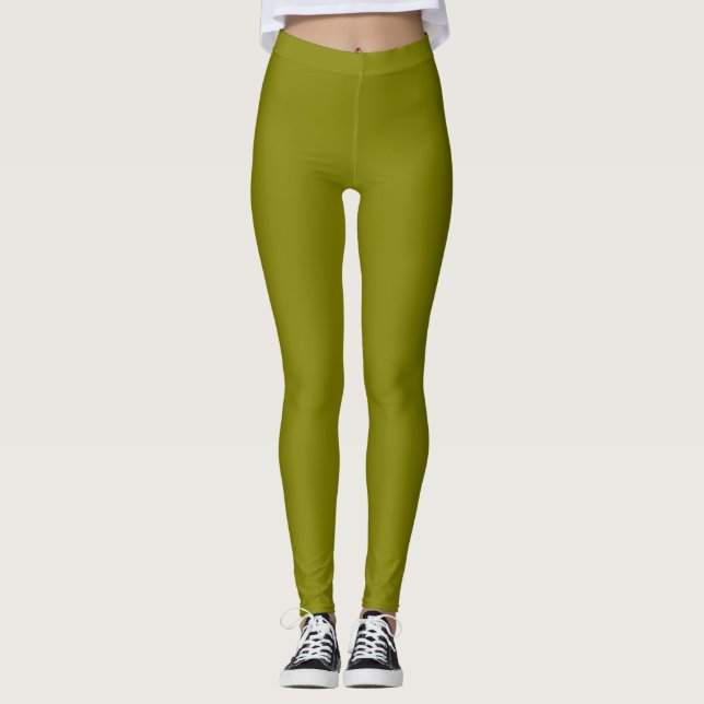 Olivfärgad enfärgad leggings (Framsida)