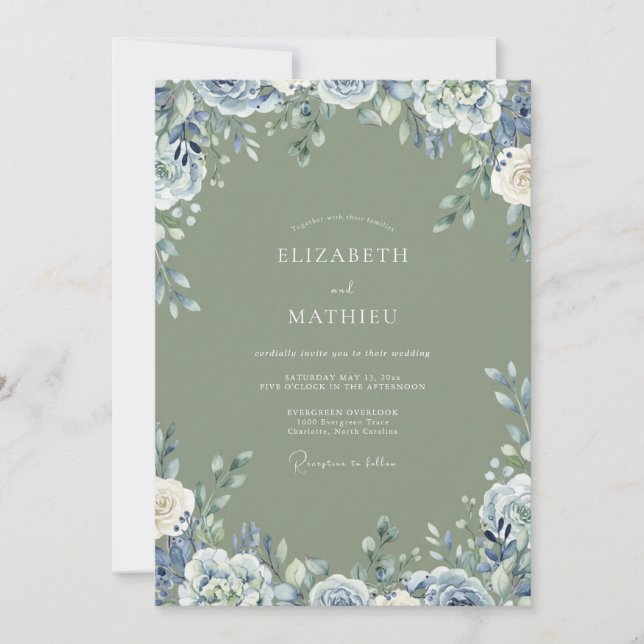 Olivgrå Ranunculus-Eukalyptus-Hochzeit Inbjudningar (Framsida)
