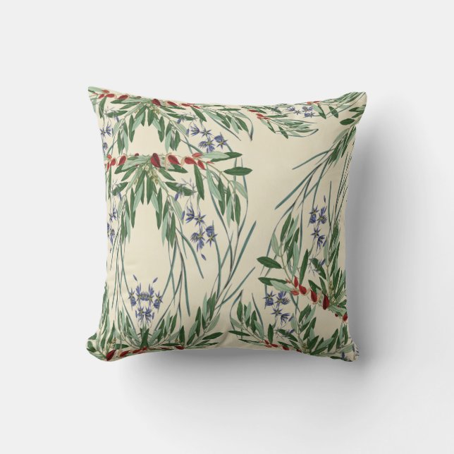 Olivgrenar och blått FlowersThrow kudder 16x16 Kudde (Framsida)