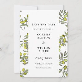 Olivgrenmönster Spara datum-inbjudan Inbjudningar