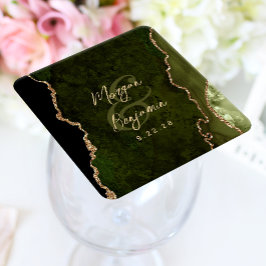 Olivgrön Agat Guld Script Bröllop Underlägg Papper Kvadrat