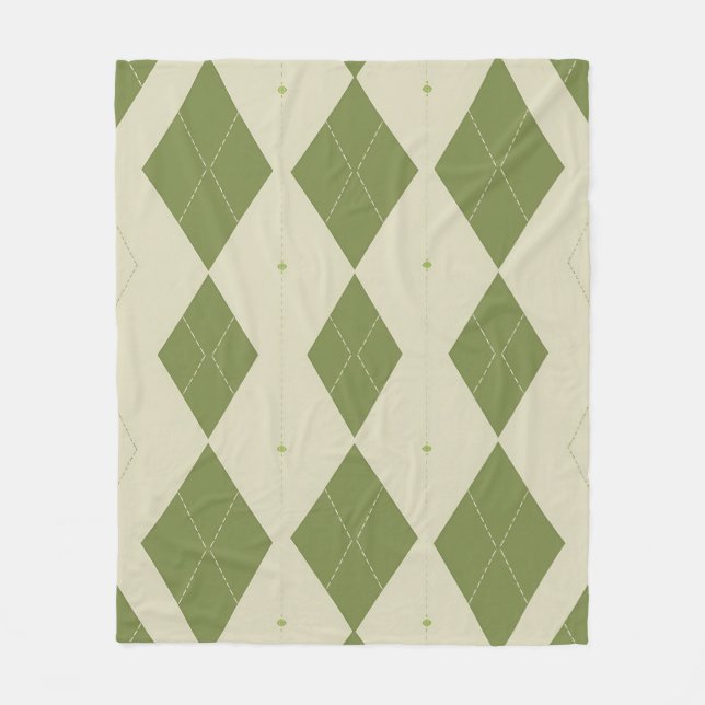 Olivgrön Argyle Diamantmönster Fleecefilt (Framsidan)