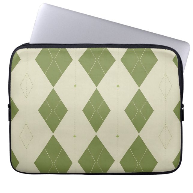 Olivgrön Argyle Diamantmönster Laptop Fodral (Framsidan)