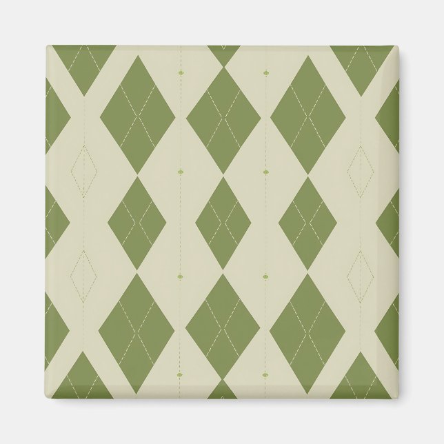 Olivgrön Argyle Diamantmönster Magnet (Framsidan)