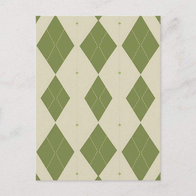 Olivgrön Argyle Diamantmönster Vykort (Framsida)