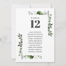 Olivgrön Blommig Bord Nummer Sittplatskarta Inbjudningar