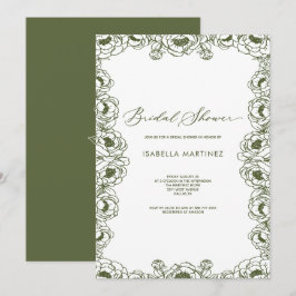 olivgrön blomster enkel elegant bröllopsdusch  inbjudningar