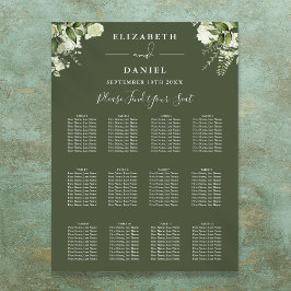 Olivgrön blomstergrönska Bröllopsställningsdiagram Poster