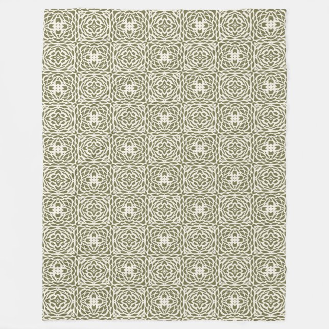 Olivgrön blomsterlattice Sherpafilt Fleecefilt (Framsidan)