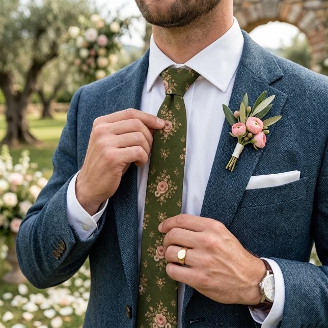Olivgrön Blush Ros Chintz Bukett Mönster Slips (Skapare uppladdad)