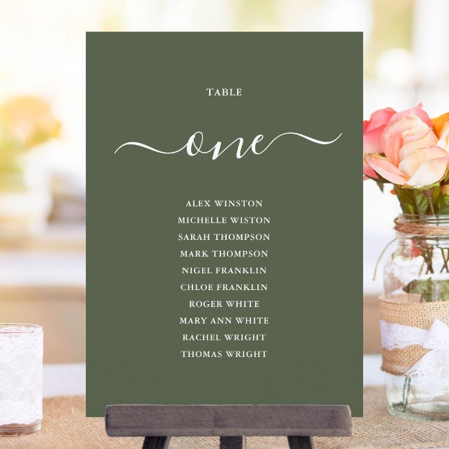 Olivgrön Bordnummer Sittplatskarta Inbjudningar (Olive Green Table Number Seating Chart)