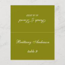 Olivgrön Bordskort Tryckt Gästenamn