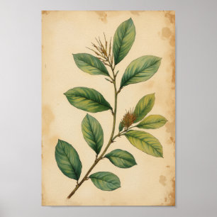 Olivgrön botanisk antika blad väggkonst