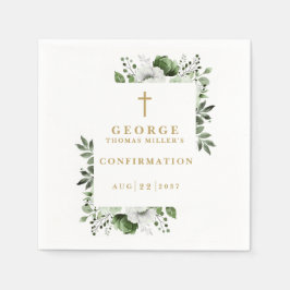 Olivgrön Botanisk Modern Konfirmation Pappersservett