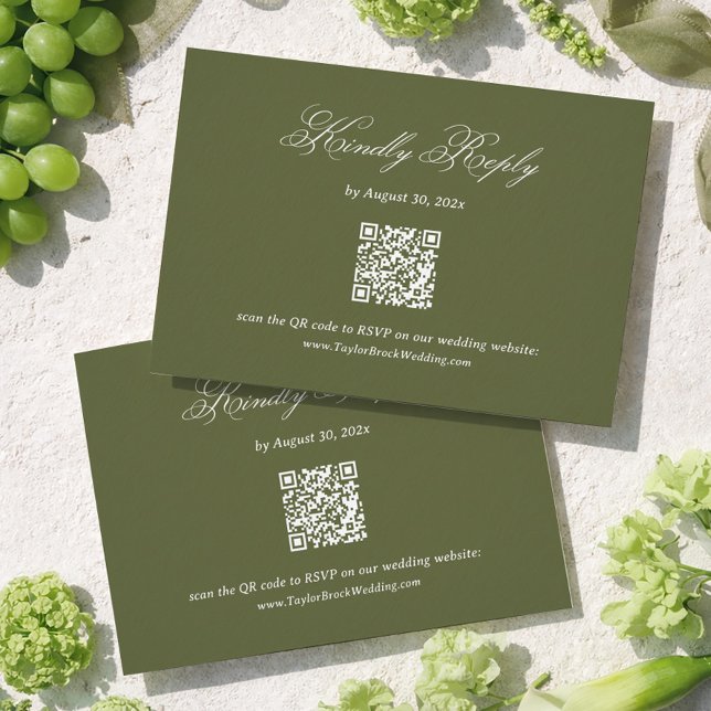 Olivgrön Bröllops RSVP Qr Kod Tilläggskort (Skapare uppladdad)
