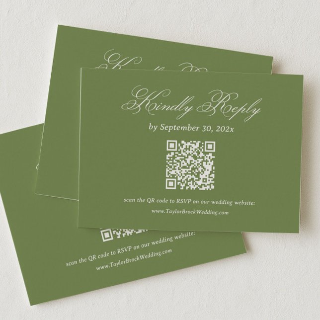 Olivgrön bröllops-RSVP Qr-kod Tilläggskort (Skapare uppladdad)