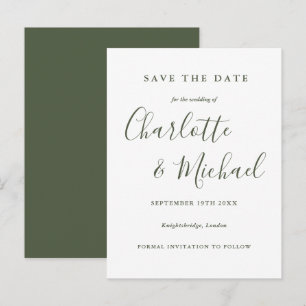 Olivgrön bröllopskort för Save the Date Vykort