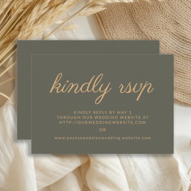 Olivgrön bröllopswebbplats vänligen RSVP  OSA Kort (Dark olive/sage green wedding RSVP card)