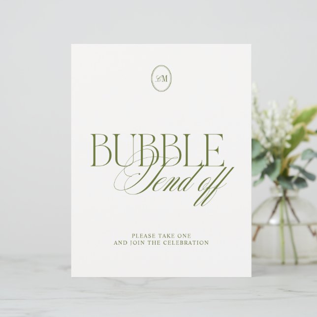 Olivgrön bubbelavskedsbröllopsskylt (Stående Fram)