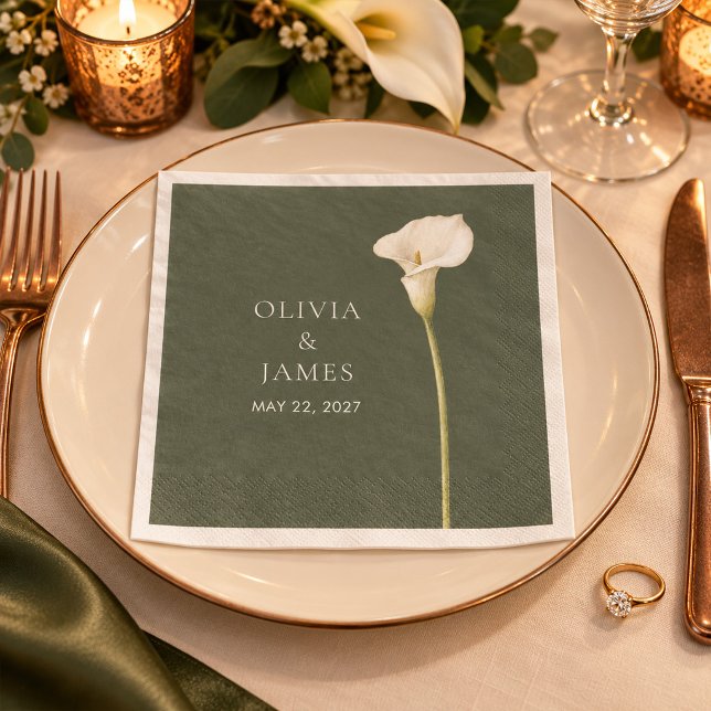 Olivgrön Calla Lily Bröllopsservett Pappersservett (Olive Green Calla Lily Wedding Napkin)