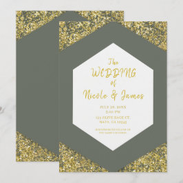 Olivgrön Chic Guld Glitter Flingor Glam Bröllop Inbjudningar