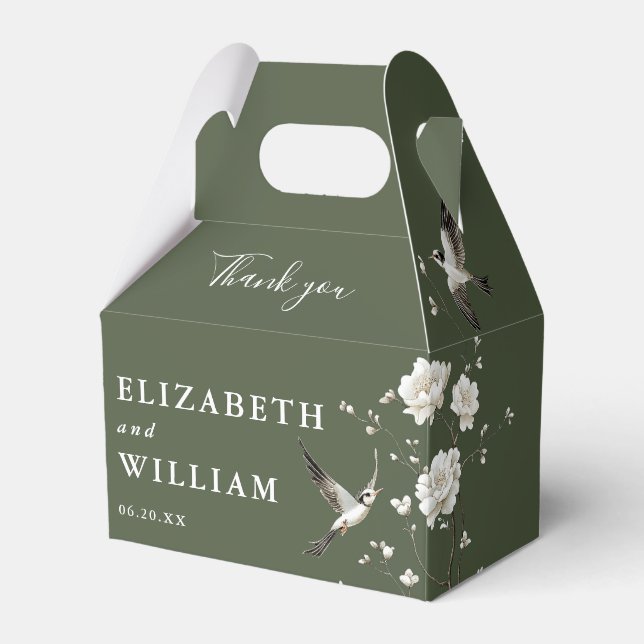 Olivgrön Chinoiserie Blommig Bröllop Tack Presentaskar (Framsidan Sidan)