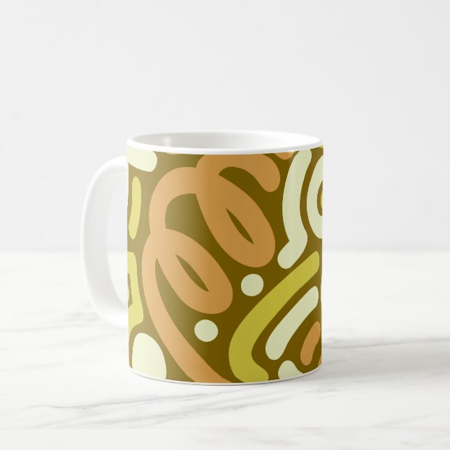 Olivgrön Doodle Loop-mönster Kaffemugg (Framsida vänster)