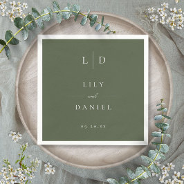 Olivgrön Elegant Minimalistisk Monogram Bröllop Pappersservett