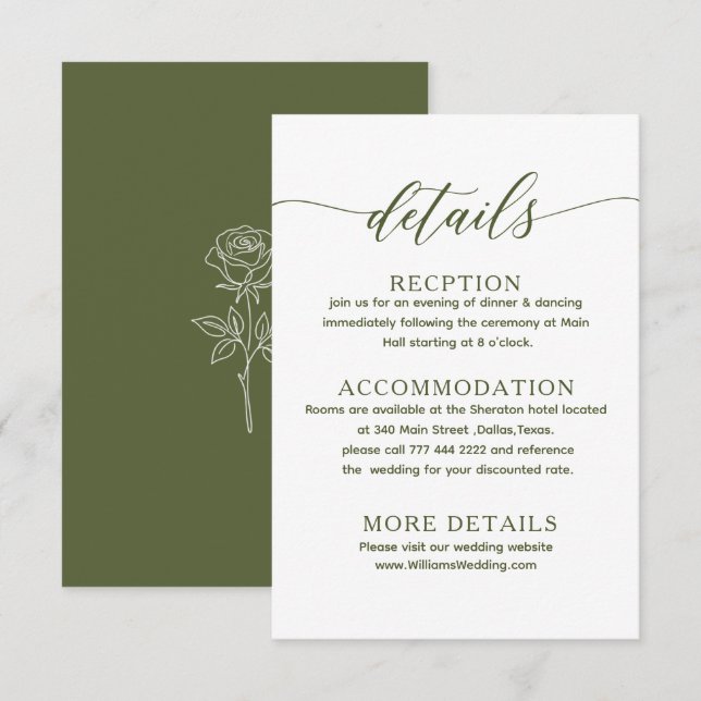 olivgrön enkel elegant klassisk Enclosure Card Tilläggskort (Fram/baksida)
