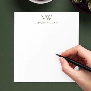 Olivgrön Enkel Elegant Modernt Monogram Anteckningsblock