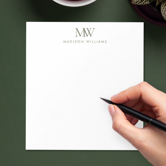 Olivgrön Enkel Elegant Modernt Monogram Anteckningsblock (Skapare uppladdad)